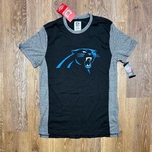 NFL Carolina Panthers Black & Gray Ringer Logo Tee with Blue Panther